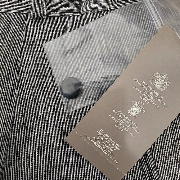 Austin Reed New 100% Linen High Waist Black And White Flat Front Chino Pants - Picture 4 of 10